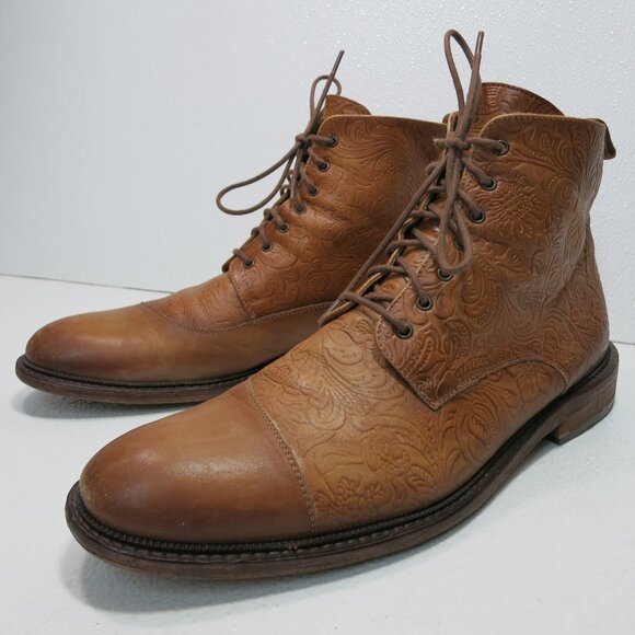 Taft Oil Tanned Hand Tooled Leather Chukka Boots Zapatos Kutsu Men's sz 45 12 - Picture 1 of 7